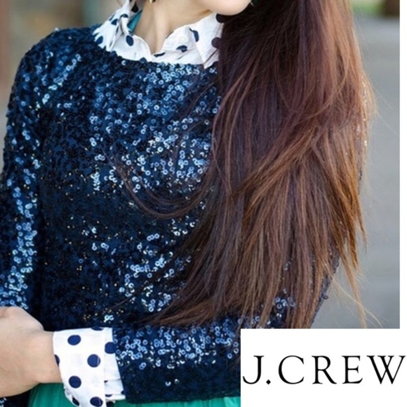 J. Crew Tops - J.CREW Blue Sequined Long Sleeve Top Large